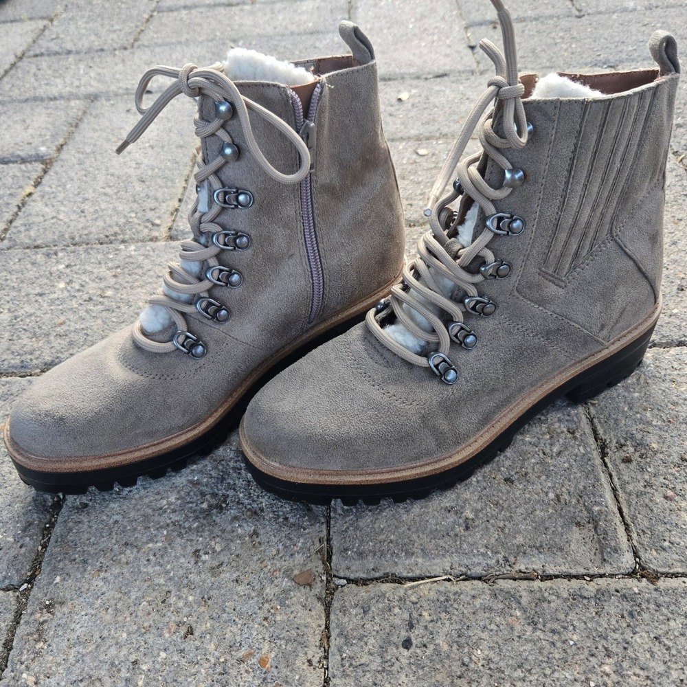 American Eagle Women Faux Suede Shearling Hiking Combat Boots Size 8.5 NWOB
